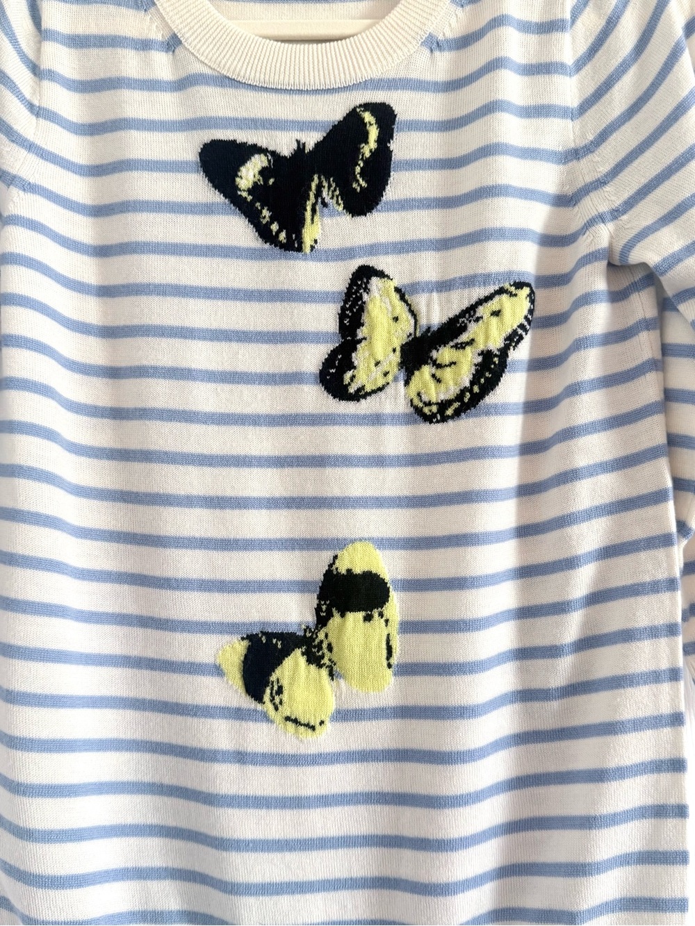 J.Crew Merino Tippi Sweater in Stripe Monarch Citrus Sky Ivory Sz Small - Picture 4 of 7
